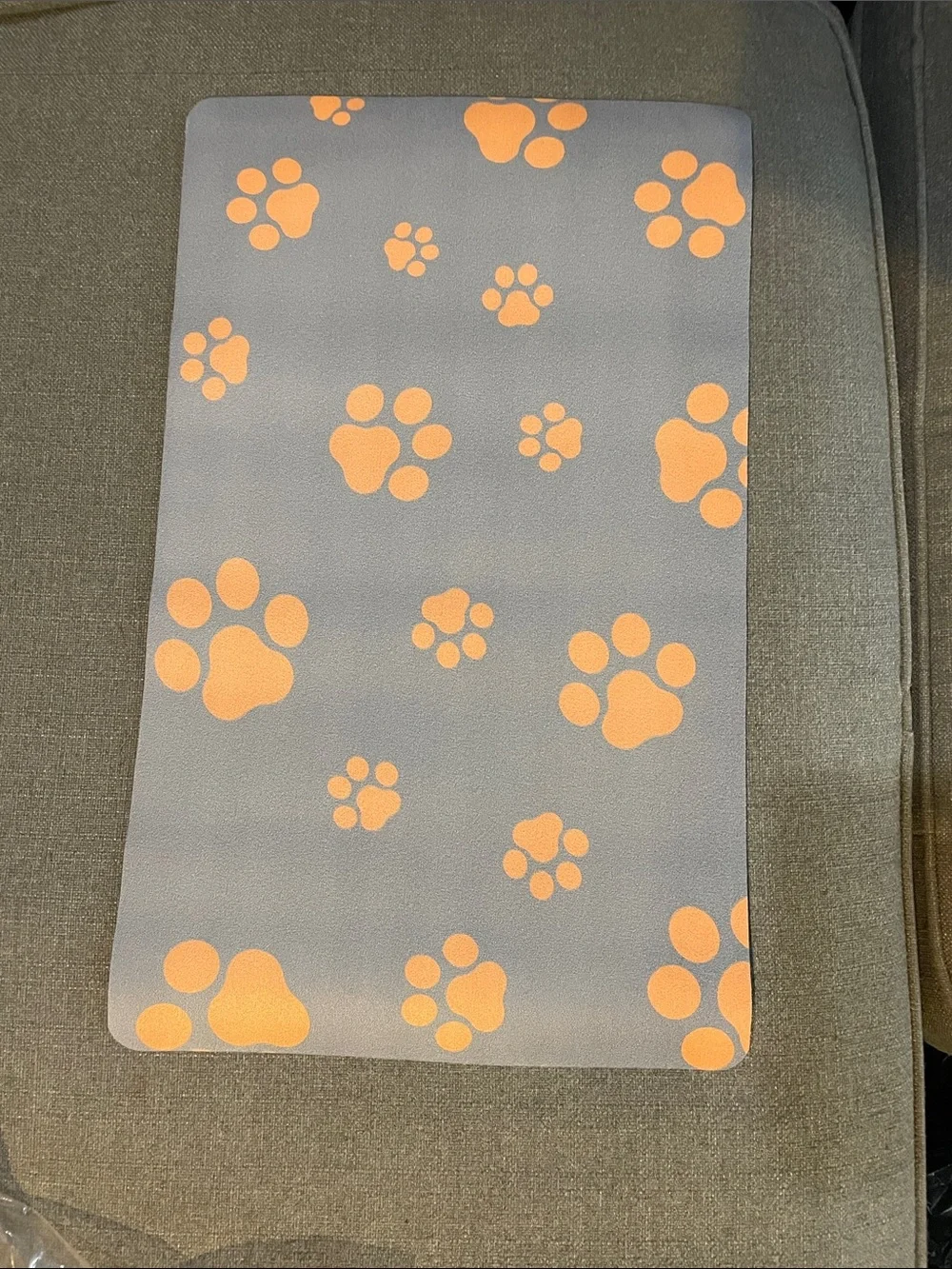 Non-Slip Dog CatFeeding Mat - Gray Orange Paw Prints NWT